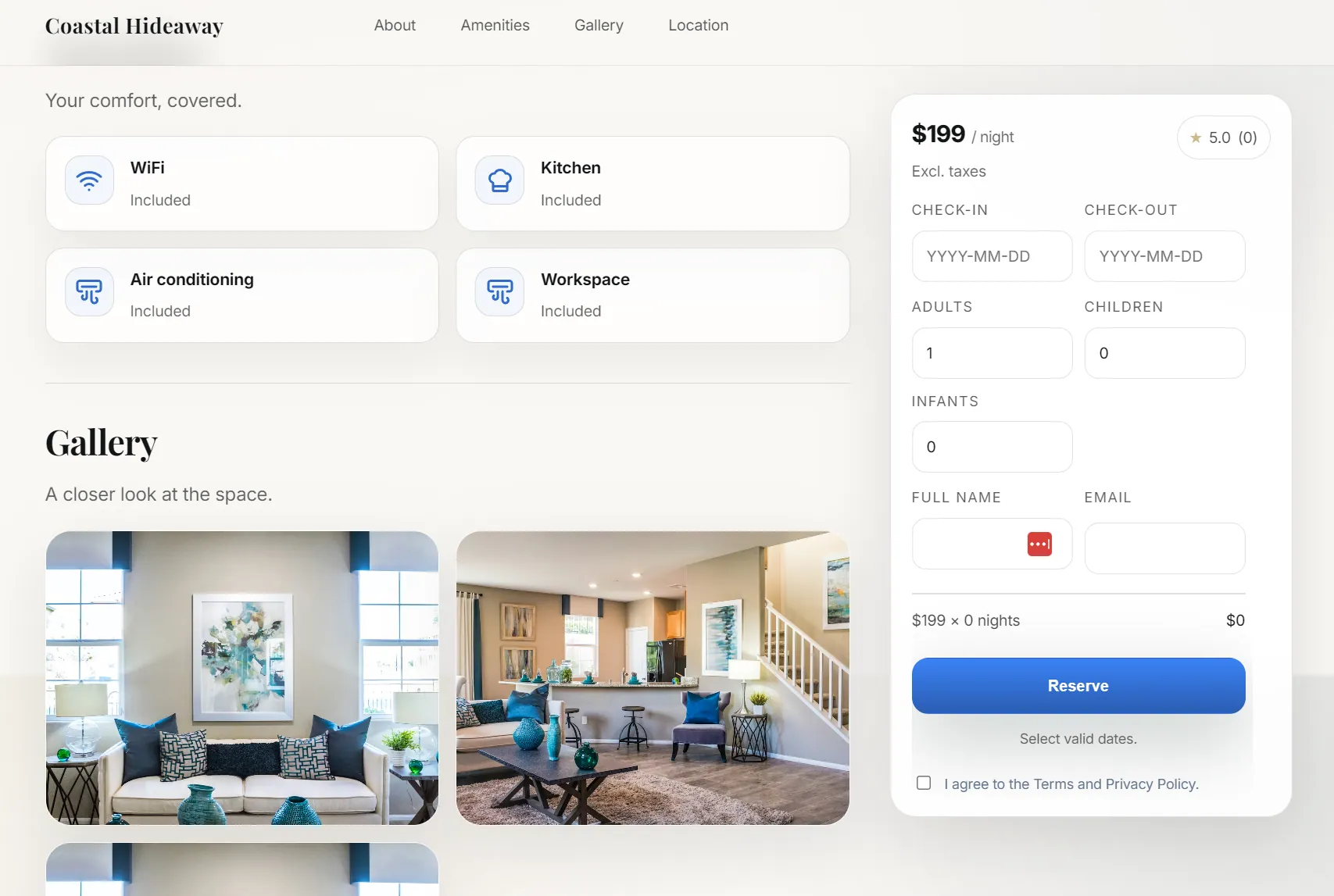 Guest2Host generated property website with photo-led hero and listing layout